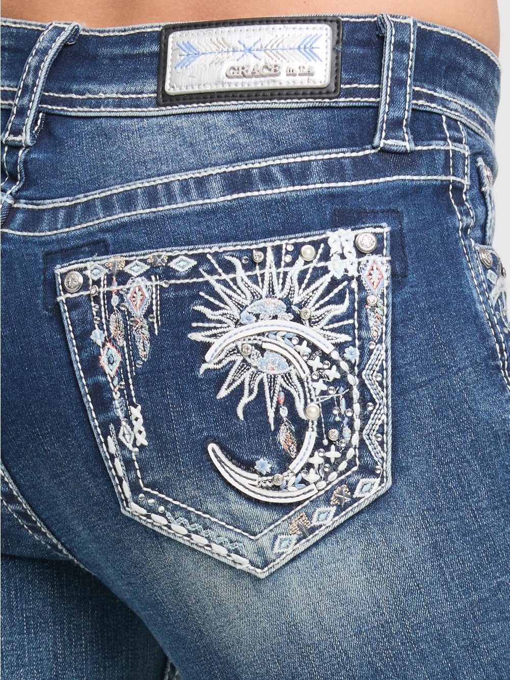Grace in la Blue Women's Embroidered Pocket Jeans - Picture 2 of 2